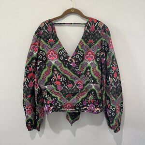 Anthropologie Conditions Apply Top Women’s XL Tropical V Neck Wrap Floral Blouse